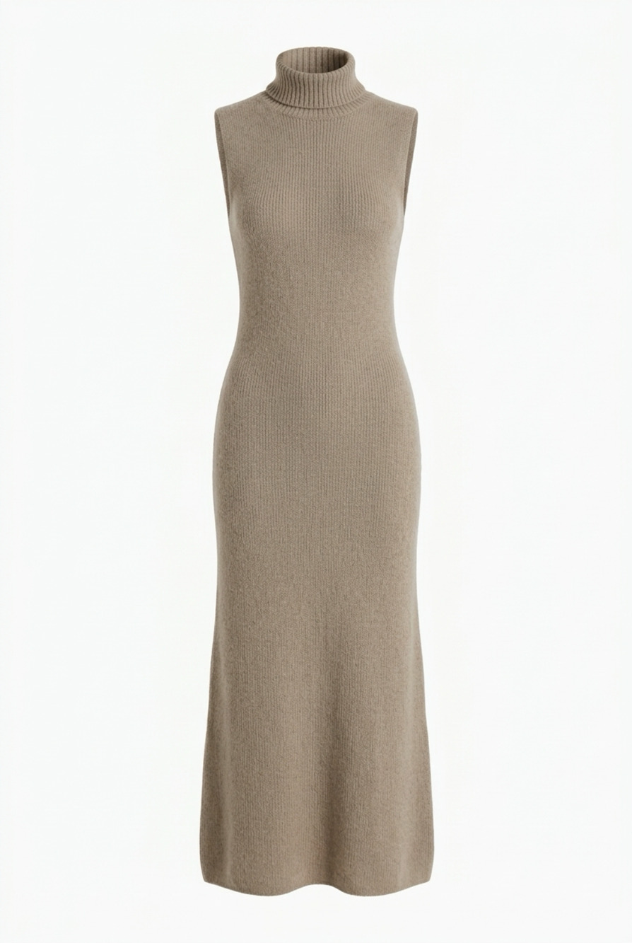 Topshop Turtleneck Sleeveless Midi Knit Dress Size US 8-10 Camel Tan